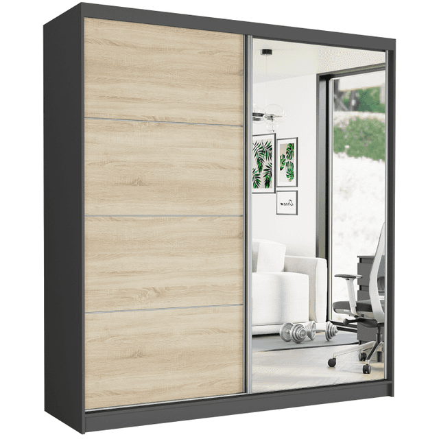 Szafa przesuwna Tivaro VIII 203 cm antracyt z lustrem 2-drzwi sonoma srebrne szprosy