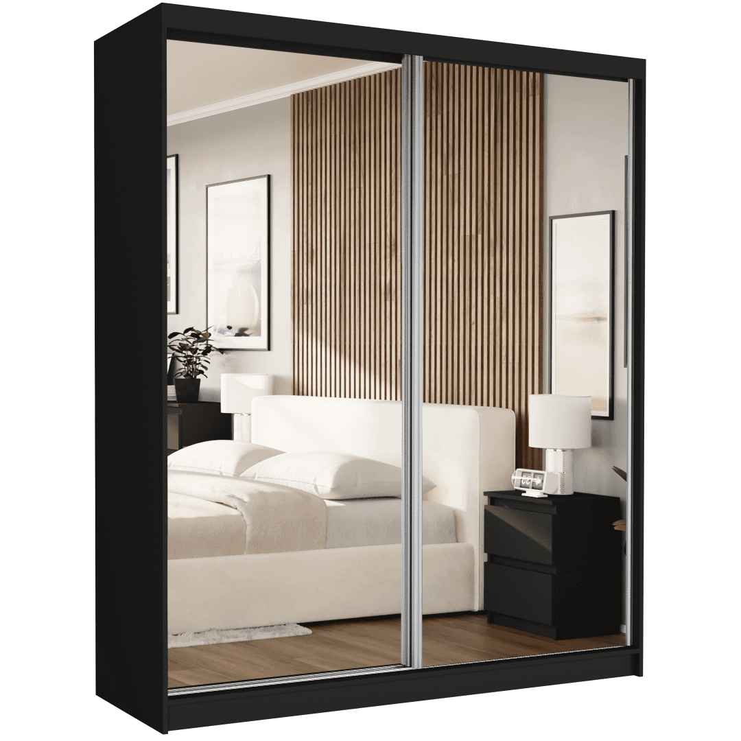 Szafa przesuwna Luna II 183 cm czarna z 2 lustrami 2-drzwi