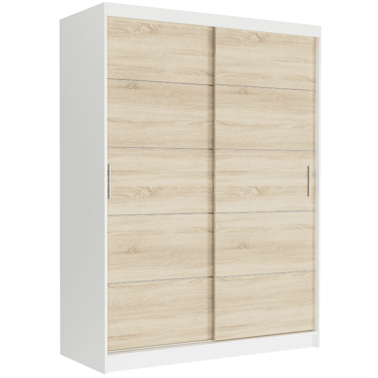 Szafa przesuwna Rivano IV 150 cm biała 2-drzwi sonoma srebrne szprosy